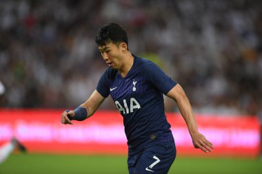 Kallang, Singapur - 21 Temmuz 2019: Heung-Min Son, Tottenham Hotspur oyuncusu Juventus ile Singapur 'daki ulusal stadyumda oynanan maç sırasında 