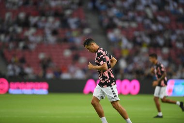Kallang, Singapur - 21 Temmuz 2019: Juventus 'un oyuncusu Cristiano Ronaldo, Juventus ve Spurs arasında Singapur' daki ulusal stadyumda 2019 yılındaki eylemde.   