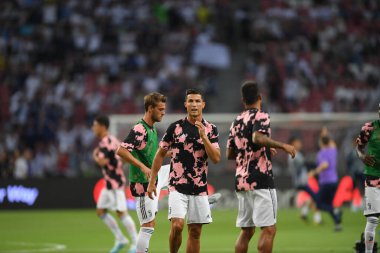 Kallang, Singapur - 21 Temmuz 2019: Juventus 'un oyuncusu Cristiano Ronaldo, Juventus ve Spurs arasında Singapur' daki ulusal stadyumda 2019 yılındaki eylemde.   