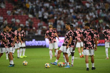 Kallang, Singapur - 21 Temmuz 2019: Juventus 'un oyuncusu, Juventus ve Spurs arasında Singapur' daki ulusal stadyumda 2019 yılındaki eylemde.  