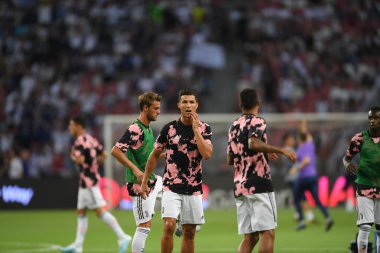 Kallang, Singapur - 21 Temmuz 2019: Juventus 'un oyuncusu Cristiano Ronaldo, Juventus ve Spurs arasında Singapur' daki ulusal stadyumda 2019 yılındaki eylemde.  