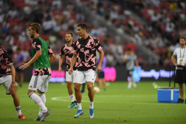 Kallang, Singapur - 21 Temmuz 2019: Juventus 'un oyuncusu Cristiano Ronaldo, Juventus ve Spurs arasında Singapur' daki ulusal stadyumda 2019 yılındaki eylemde.   