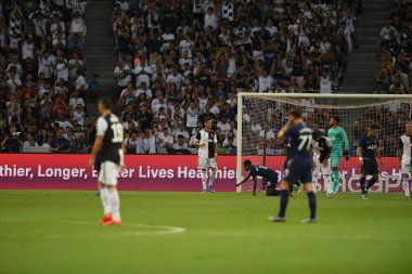 Kallang, Singapur - 21 Temmuz 2019: Ulusal stadyum, Singapur 'da Juventus ve mahmuz arasındaki maç