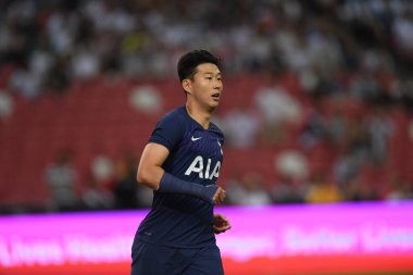 Kallang, Singapur - 21 Temmuz 2019: Heung-Min Son, Tottenham Hotspur oyuncusu Juventus ile Singapur 'daki ulusal stadyumda oynanan maç sırasında 