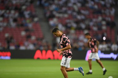 Kallang, Singapur - 21 Temmuz 2019: Juventus 'un oyuncusu Cristiano Ronaldo, Juventus ve Spurs arasında Singapur' daki ulusal stadyumda 2019 yılındaki eylemde. 