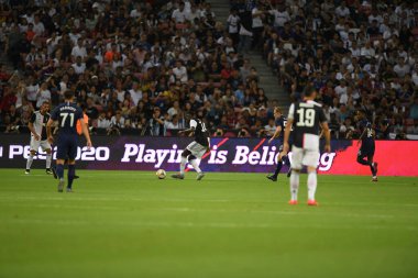 Kallang, Singapur - 21 Temmuz 2019: Juventus 'un oyuncusu, Juventus ve Spurs arasında Singapur' daki ulusal stadyumda 2019 yılındaki eylemde.  
