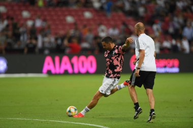 Kallang, Singapur - 21 Temmuz 2019: Juventus 'un oyuncusu, Juventus ve Spurs arasında Singapur' daki ulusal stadyumda 2019 yılındaki eylemde.  