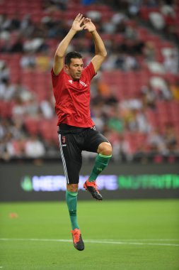 Kallang, Singapur - 21 Temmuz 2019: Juventus 'un oyuncusu Gianluigi Buffon, Juventus ile Singapur Ulusal Stadyumu arasındaki buzul 2019 savaşında 