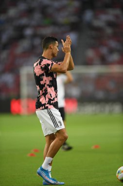Kallang, Singapur - 21 Temmuz 2019: Juventus 'un oyuncusu Cristiano Ronaldo, Juventus ve Spurs arasında Singapur' daki ulusal stadyumda 2019 yılındaki eylemde.   