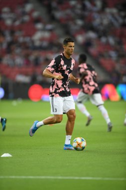 Kallang, Singapur - 21 Temmuz 2019: Juventus 'un oyuncusu Cristiano Ronaldo, Juventus ve Spurs arasında Singapur' daki ulusal stadyumda 2019 yılındaki eylemde. 