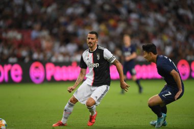 Kallang, Singapur - 21 Temmuz 2019: Juventus 'un oyuncusu, Juventus ve Spurs arasında Singapur' daki ulusal stadyumda 2019 yılındaki eylemde.  
