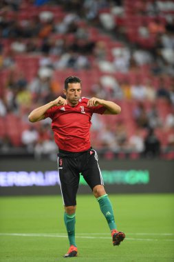 Kallang, Singapur - 21 Temmuz 2019: Juventus 'un oyuncusu Gianluigi Buffon, Juventus ile Singapur Ulusal Stadyumu arasındaki buzul 2019 savaşında 