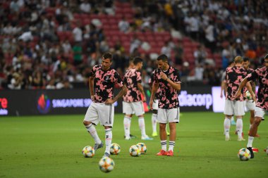 Kallang, Singapur - 21 Temmuz 2019: Juventus 'un oyuncusu, Juventus ve Spurs arasında Singapur' daki ulusal stadyumda 2019 yılındaki eylemde.  