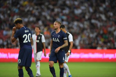 Kallang, Singapur - 21 Temmuz 2019: Juventus 'un oyuncusu Cristiano Ronaldo, Juventus ve Spurs arasında Singapur' daki ulusal stadyumda 2019 yılındaki eylemde. 