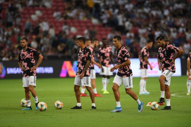 Kallang, Singapur - 21 Temmuz 2019: Juventus 'un oyuncusu Cristiano Ronaldo, Juventus ve Spurs arasında Singapur' daki ulusal stadyumda 2019 yılındaki eylemde.  
