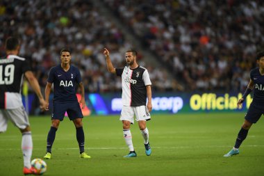 Kallang, Singapur - 21 Temmuz 2019: Erik Lamela, Tottenham Hotspur oyuncusu Juventus ile Singapur Ulusal Stadyumu arasındaki buzul 2019 sırasında 
