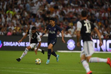 Kallang, Singapur - 21 Temmuz 2019: Heung-Min Son, Tottenham Hotspur oyuncusu Juventus ile Singapur 'daki ulusal stadyumda oynanan maç sırasında 