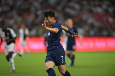 Kallang, Singapur - 21 Temmuz 2019: Heung-Min Son, Tottenham Hotspur oyuncusu Juventus ile Singapur 'daki ulusal stadyumda oynanan maç sırasında 