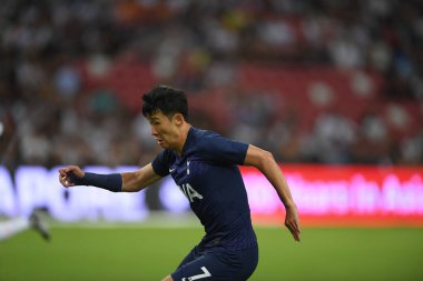 Kallang, Singapur - 21 Temmuz 2019: Heung-Min Son, Tottenham Hotspur oyuncusu Juventus ile Singapur 'daki ulusal stadyumda oynanan maç sırasında 