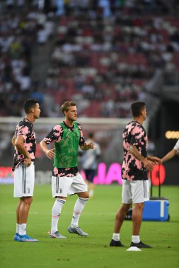 Kallang, Singapur - 21 Temmuz 2019: Juventus 'un oyuncusu, Juventus ve Spurs arasında Singapur' daki ulusal stadyumda 2019 yılındaki eylemde.  