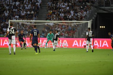 Kallang, Singapur - 21 Temmuz 2019: Juventus 'un oyuncusu, Juventus ve Spurs arasında Singapur' daki ulusal stadyumda 2019 yılındaki eylemde.  
