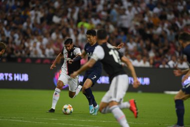 Kallang, Singapur - 21 Temmuz 2019: Heung-Min Son, Tottenham Hotspur oyuncusu Juventus ile Singapur 'daki ulusal stadyumda oynanan maç sırasında 