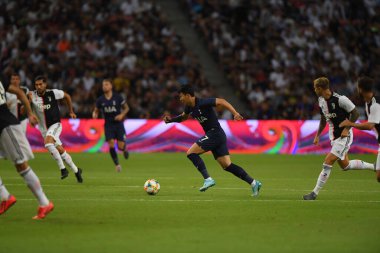 Kallang, Singapur - 21 Temmuz 2019: Heung-Min Son, Tottenham Hotspur oyuncusu Juventus ile Singapur 'daki ulusal stadyumda oynanan maç sırasında 