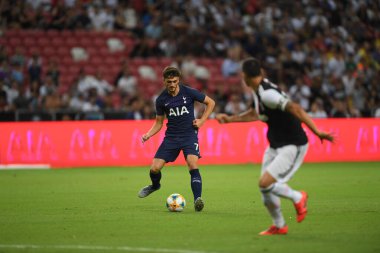 Kallang, Singapur - 21 Temmuz 2019: Tottenham 'ın Troy Papağan Oyuncusu Juventus ile Singapur' daki ulusal stadyumda oynanan maç sırasında