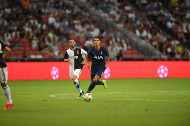 Kallang, Singapur - 21 Temmuz 2019: Erik Lamela, Tottenham Hotspur oyuncusu Juventus ile Singapur Ulusal Stadyumu arasındaki buzul 2019 sırasında 