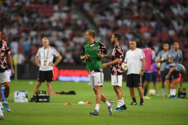 Kallang, Singapur - 21 Temmuz 2019: Juventus 'un oyuncusu, Juventus ve Spurs arasında Singapur' daki ulusal stadyumda 2019 yılındaki eylemde.  