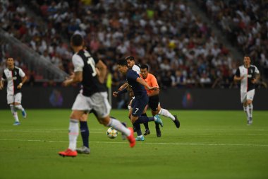 Kallang, Singapur - 21 Temmuz 2019: Heung-Min Son, Tottenham Hotspur oyuncusu Juventus ile Singapur 'daki ulusal stadyumda oynanan maç sırasında 
