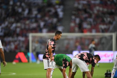 Kallang, Singapur - 21 Temmuz 2019: Juventus 'un oyuncusu Cristiano Ronaldo, Juventus ve Spurs arasında Singapur' daki ulusal stadyumda 2019 yılındaki eylemde. 