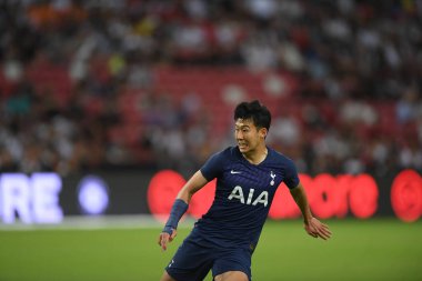 Kallang, Singapur - 21 Temmuz 2019: Heung-Min Son, Tottenham Hotspur oyuncusu Juventus ile Singapur 'daki ulusal stadyumda oynanan maç sırasında 