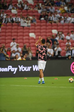 Kallang, Singapur - 21 Temmuz 2019: Juventus 'un oyuncusu Cristiano Ronaldo, Juventus ve Spurs arasında Singapur' daki ulusal stadyumda 2019 yılındaki eylemde. 