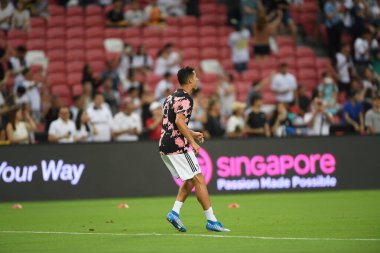 Kallang, Singapur - 21 Temmuz 2019: Juventus 'un oyuncusu Cristiano Ronaldo, Juventus ve Spurs arasında Singapur' daki ulusal stadyumda 2019 yılındaki eylemde. 