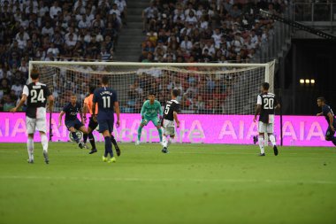 Kallang, Singapur - 21 Temmuz 2019: Juventus 'un oyuncusu, Juventus ve Spurs arasında Singapur' daki ulusal stadyumda 2019 yılındaki eylemde.  