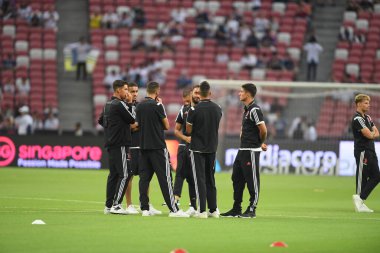 Kallang, Singapur - 21 Temmuz 2019: Juventus 'un oyuncusu, Juventus ve Spurs arasında Singapur' daki ulusal stadyumda 2019 yılındaki eylemde.  