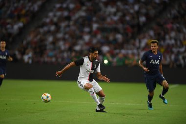 Kallang, Singapur - 21 Temmuz 2019: Juventus 'un oyuncusu, Juventus ve Spurs arasında Singapur' daki ulusal stadyumda 2019 yılındaki eylemde.  