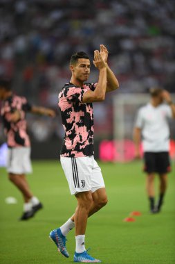 Kallang, Singapur - 21 Temmuz 2019: Juventus 'un oyuncusu Cristiano Ronaldo, Juventus ve Spurs arasında Singapur' daki ulusal stadyumda 2019 yılındaki eylemde.   