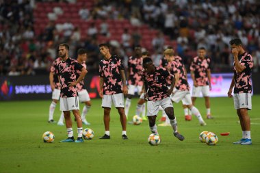 Kallang, Singapur - 21 Temmuz 2019: Juventus 'un oyuncusu, Juventus ve Spurs arasında Singapur' daki ulusal stadyumda 2019 yılındaki eylemde.  