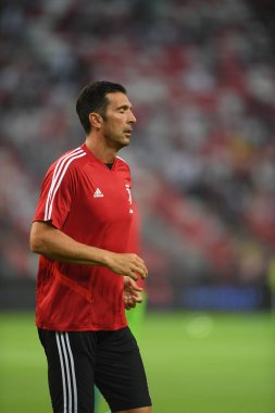 Kallang, Singapur - 21 Temmuz 2019: Juventus 'un oyuncusu Gianluigi Buffon, Juventus ile Singapur Ulusal Stadyumu arasındaki buzul 2019 savaşında 