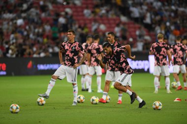 Kallang, Singapur - 21 Temmuz 2019: Juventus 'un oyuncusu, Juventus ve Spurs arasında Singapur' daki ulusal stadyumda 2019 yılındaki eylemde.  