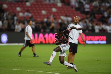 Kallang, Singapur - 21 Temmuz 2019: Juventus 'un oyuncusu, Juventus ve Spurs arasında Singapur' daki ulusal stadyumda 2019 yılındaki eylemde.  