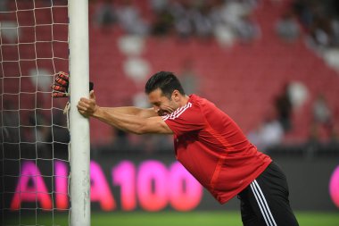 Kallang, Singapur - 21 Temmuz 2019: Juventus 'un oyuncusu Gianluigi Buffon, Juventus ile Singapur Ulusal Stadyumu arasındaki buzul 2019 savaşında 