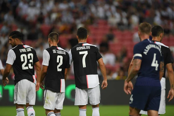 Kallang, Singapur - 21 Temmuz 2019: Juventus 'un oyuncusu Cristiano Ronaldo, Juventus ve Spurs arasında Singapur' daki ulusal stadyumda 2019 yılındaki eylemde.  