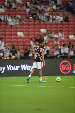 Kallang, Singapur - 21 Temmuz 2019: Juventus 'un Cristiano Ronaldo oyuncusu, Juventus ile Tottenham Hotspur arasında 2019 yılında Singapur' un başkenti Singapur 'da görev yaptı.
