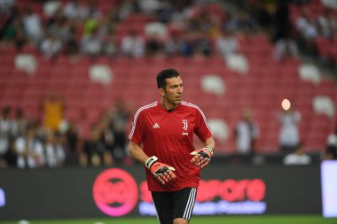 Kallang, Singapur - 21 Temmuz 2019: Juventus 'un Gianluigi Buffon oyuncusu Juventus ile Tottenham Hotspur arasında ulusal stadyum, Singapur
