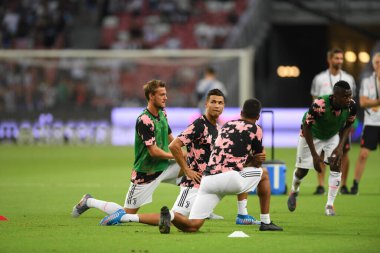 Kallang, Singapur - 21 Temmuz 2019: Juventus 'un Cristiano Ronaldo oyuncusu, Juventus ile Tottenham Hotspur arasında 2019 yılında Singapur' un başkenti Singapur 'da görev yaptı.