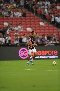 Kallang, Singapur - 21 Temmuz 2019: Juventus 'un Cristiano Ronaldo oyuncusu, Juventus ile Tottenham Hotspur arasında 2019 yılında Singapur' un başkenti Singapur 'da görev yaptı.