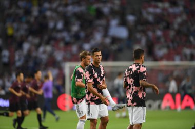 Kallang, Singapur - 21 Temmuz 2019: Juventus 'un Cristiano Ronaldo oyuncusu, Juventus ile Tottenham Hotspur arasında 2019 yılında Singapur' un başkenti Singapur 'da görev yaptı.